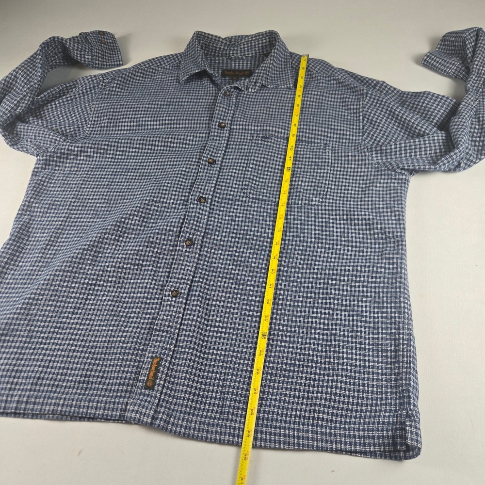 Timberland Mens XL Blue White Check Button Front Shirt 100% Cotton Outdoor - Picture 9 of 11